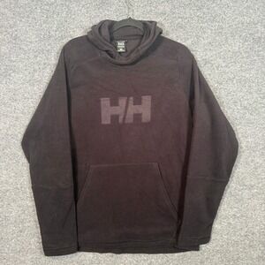 Helly Hansen Hoodie Mens Medium Black Sweatshirt Tonal Logo Pullover Fleece